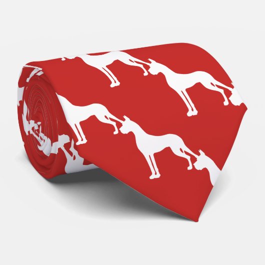 Geboden oren: Great Dane Silhouette White Stropdas (Opgerold)