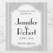 Gebogen Art Deco Diva Zilver Grijs Wijnlabel Wijn Etiket (Enkel label)