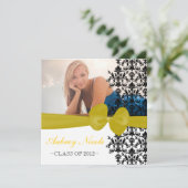Gebogen bloemen damast afstudeer uitnodiging [Geel (Staand voorkant)