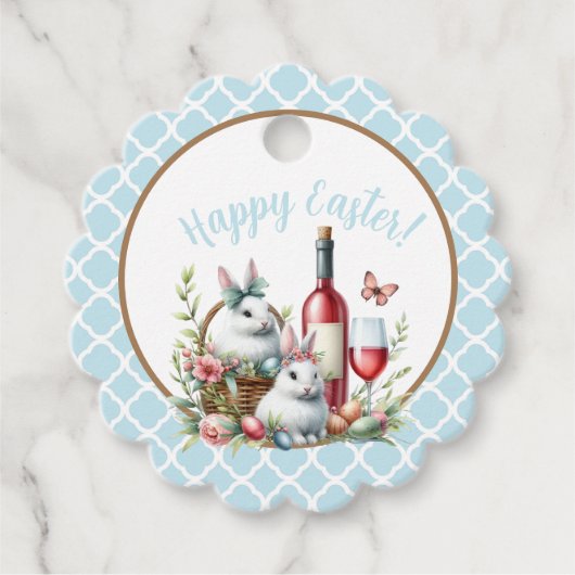 Gebogen Bunny & Wine Waterverf Gift Labels (Voorkant)