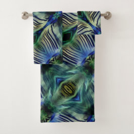 Gebogen dwarse strepen in opvallend groen en blauw bad handdoek