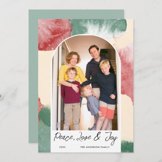 Gebogen Foto Abstract Waterverf Vrede Liefde & Vre Feestdagenkaart (Voorkant / Achterkant)