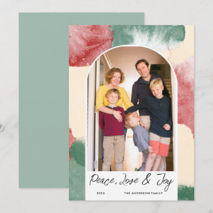 Gebogen foto Abstracte Waterverf Vrede Liefde & Vr Feestdagenkaart