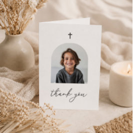 Gebogen foto eerste communie jongen bedankje bedankkaart