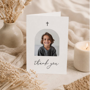Gebogen foto eerste communie jongen bedankje bedankkaart
