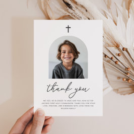 Gebogen foto Eerste Communie Jongen Bedankt Kaart