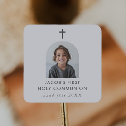 Gebogen foto Eerste Communie Jongen Bedankt Vierkante Sticker