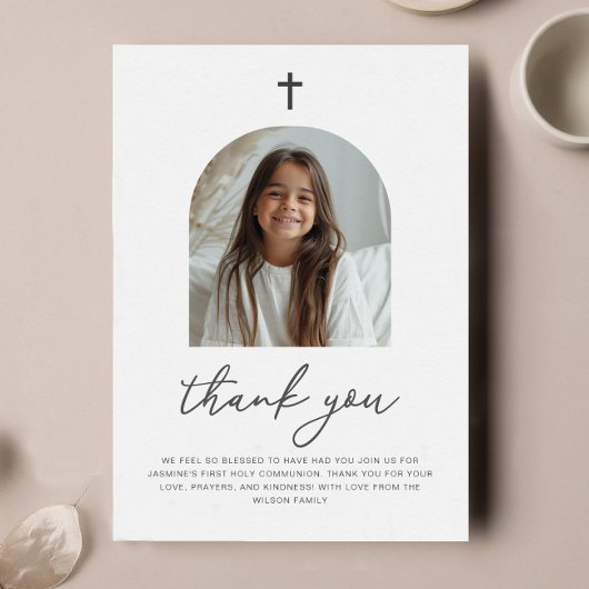 Gebogen foto Eerste communie Meisje Dank je Kaart