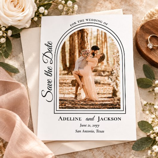 Gebogen Foto Elegant Script Save the Date
