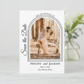 Gebogen Foto Elegant Script Save the Date (Staand voorkant)
