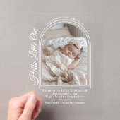 Gebogen foto elegante script geboorteaankondiging acryl uitnodigingen (Insitu (Draagbaar))