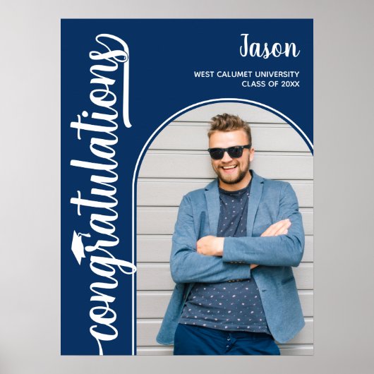 Gebogen foto op blauw Afstuderen Poster (Voorkant)