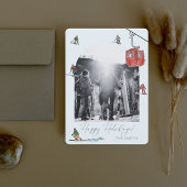 Gebogen foto skiën gelukkige vakantiepas kaart