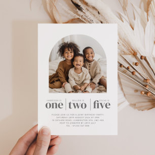 Gebogen foto Triple Joint Verjaardag Uitnodiging