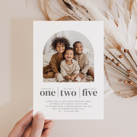 Gebogen foto Triple Joint Verjaardag Uitnodiging