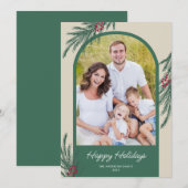 Gebogen Foto Wintergroen Gelukkig Kerstfeest Feestdagenkaart (Voorkant / Achterkant)