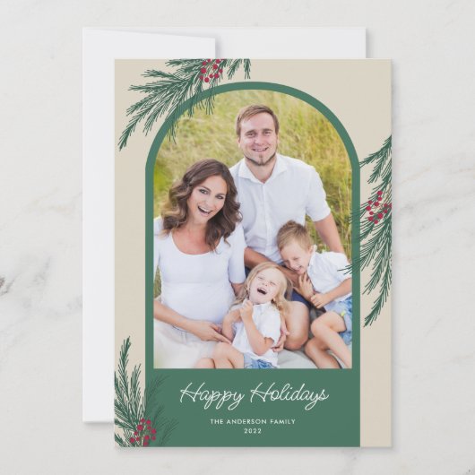 Gebogen Foto Wintergroen Prettig Feest Feestdagenkaart (Voorkant)