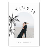 Gebogen Fototekst Hand getrokken Palm Tree Wedding Kaart (Achterkant)