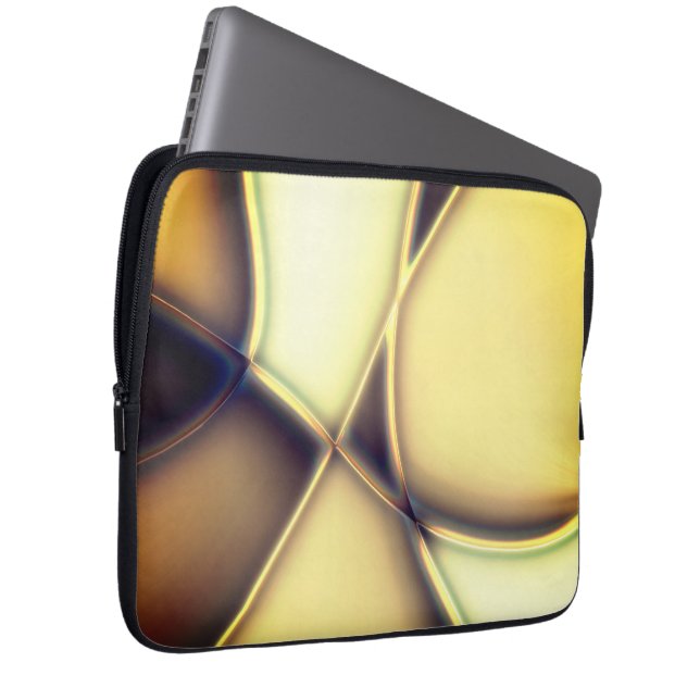 Gebogen gladde gouden lijnen over verbrande beige  laptop sleeve (Voorkant Rechts)
