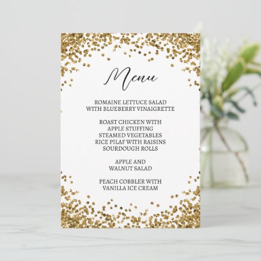 Gebogen Goud Glitter Wit Menu (Staand voorkant)