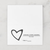 Gebogen Hart Zwart Wit Trouwtafel Plaatskaartje (Buitenkant ongevouwen)