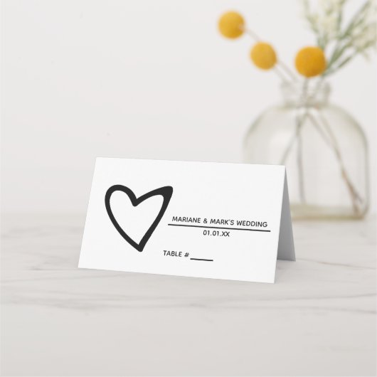 Gebogen Hart Zwart Wit Trouwtafel Plaatskaartje (Voorkant)