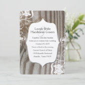  gebogen hout shabby kant bruiloft uitnodiging (Staand voorkant)