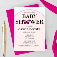 Gebogen Kader Roze Vlinder Baby Shower Uitnodiging