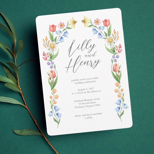 Gebogen lente Flora bruiloft Kaart