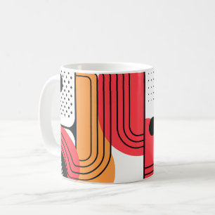 Gebogen lijn met rode en oranje geometrische vorme koffiemok