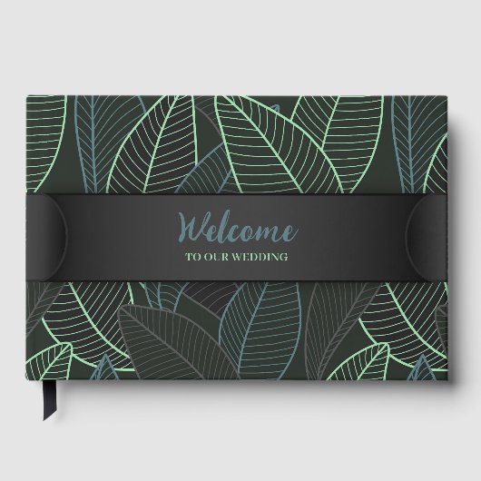 Gebogen lijnen takken bladeren zwart G625 Gastenboek (Voorkant)