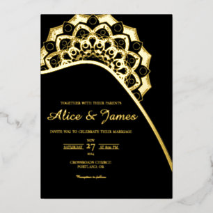 Gebogen Mandala Elegante Zwarte Gouden Folie Bruil Uitnodiging