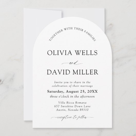 Gebogen Modern Zwart-wit minimalistische bruiloft Kaart (Voorkant)