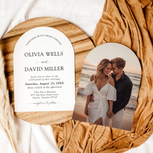 Gebogen Modern Zwart-wit minimalistische bruiloft Kaart