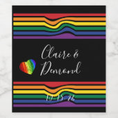 Gebogen regenboog retro streep met hart wijn etiket (Enkel label)