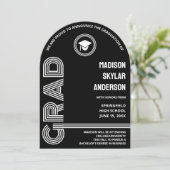 Gebogen Retro Zwart en Wit Custom Afstuderen Kaart (Staand voorkant)