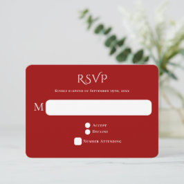 Gebogen rode typografie bruiloft RSVP kaartje