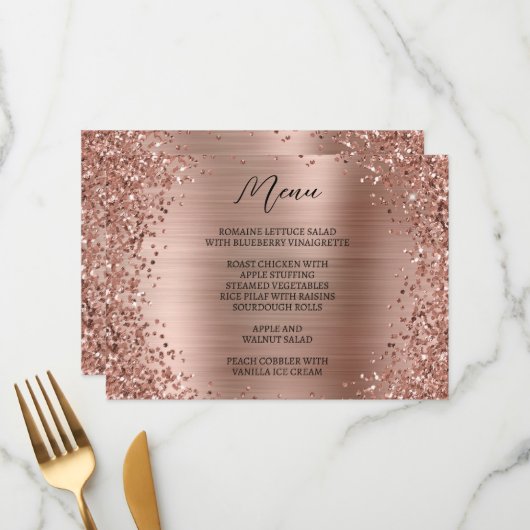 Gebogen Roos Gouden Glitter en Metallic Folie Menu (Voorkant / Achterkant in situ)