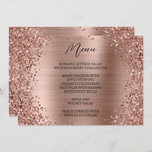 Gebogen Roos Gouden Glitter en Metallic Folie Menu (Voorkant / Achterkant)