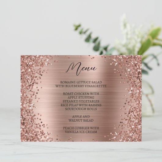 Gebogen Roos Gouden Glitter en Metallic Folie Menu (Staand voorkant)