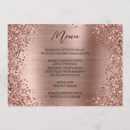 Gebogen Roos Gouden Glitter en Metallic Folie Menu (Voorkant)