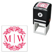Gebogen Rozen Bruiloft 2 Initiele Ronde Monogram Zelfinktende Stempel (In situ)