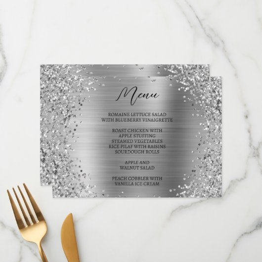 Gebogen Silver Glitter en Metallic Folie Menu (Voorkant / Achterkant in situ)