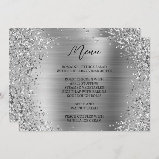 Gebogen Silver Glitter en Metallic Folie Menu (Voorkant / Achterkant)