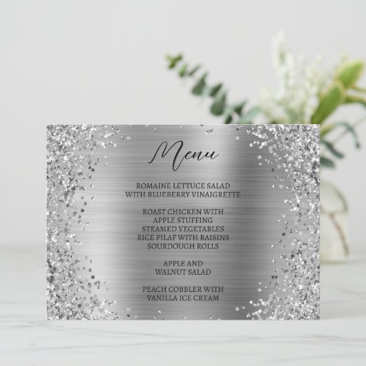 Gebogen Silver Glitter en Metallic Folie Menu (Staand voorkant)