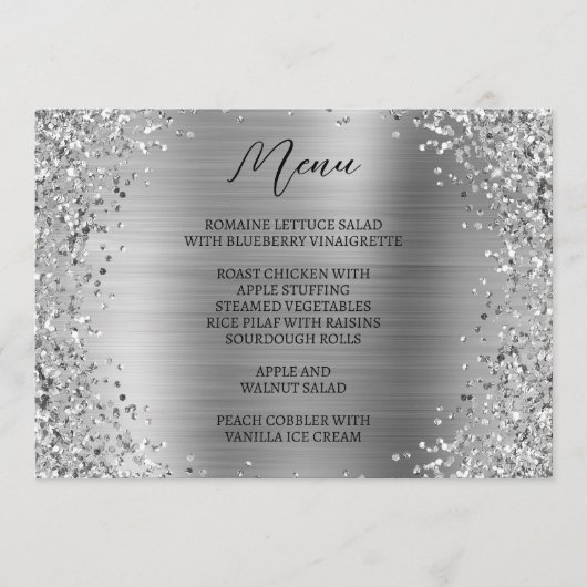 Gebogen Silver Glitter en Metallic Folie Menu (Voorkant)