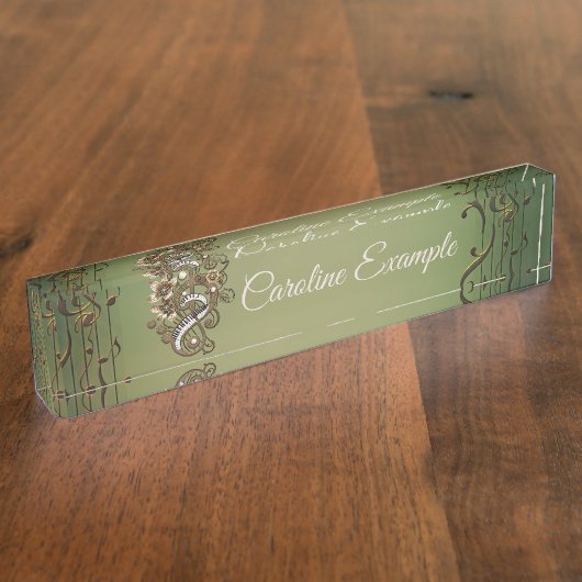 Gebogen steampunk piano keyboard. naambordje (Zijkant)