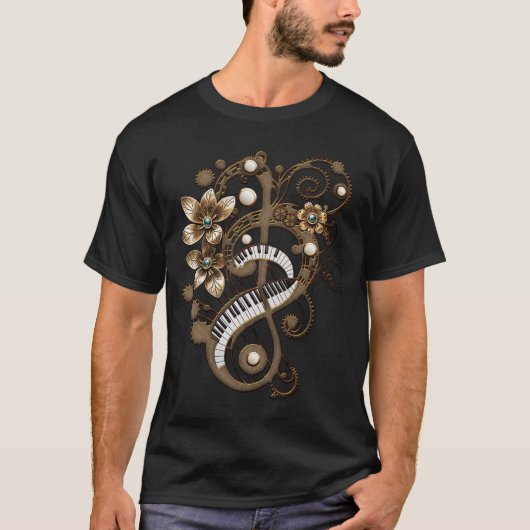 Gebogen steampunk piano keyboard. t-shirt (Voorkant)