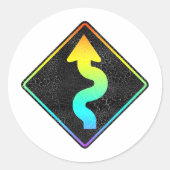 gebogen straatbord ronde sticker (Voorkant)