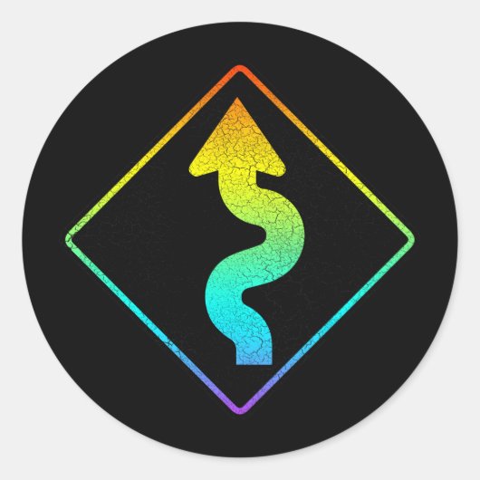 gebogen straatbord ronde sticker (Voorkant)